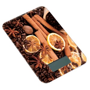 t.b.t. Bilancia da cucina con decoro di chicchi di caffè, cannella e anice stellato.