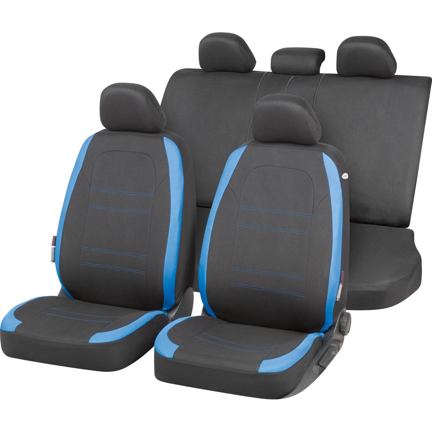 Set coprisedili auto 14 pezzi blu e nero per interni auto.