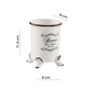 Portaspazzolini t.b.t. in ceramica, bianco con stampa e piedini.