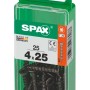 Viti universali Spax, 4x25 mm, zincate, nere, 25 pezzi in contenitore di plastica verde.