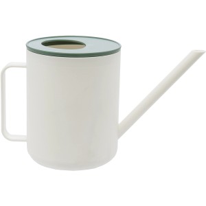 Annaffiatoio bianco con coperchio verde per piante da interno e giardino.