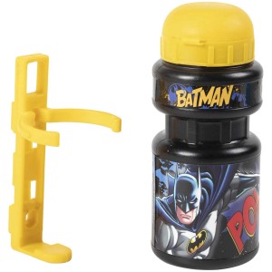 Borraccia Batman con supporto, giallo/nero, per bici da bambino.