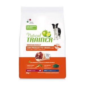 Natural Trainer cibo secco per cani, Medium/Adult con prosciutto e riso, 3kg.