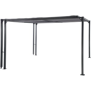 Gazebo grigio t.b.t. con tetto rettangolare per il giardino.