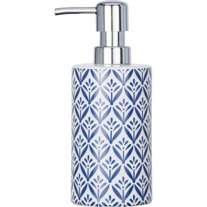 Dispenser sapone Wenko Lorca in ceramica con motivo mediterraneo blu.