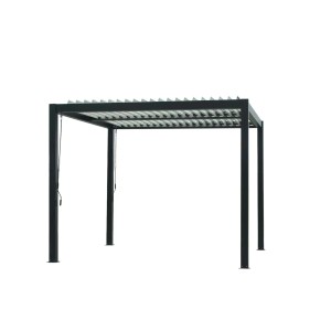 Gazebo nero t.b.t. con tetto a lamelle, autoportante.