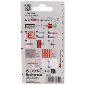 Tasselli Fischer DuoSeal 6x38 mm con viti, adatti per zone umide.