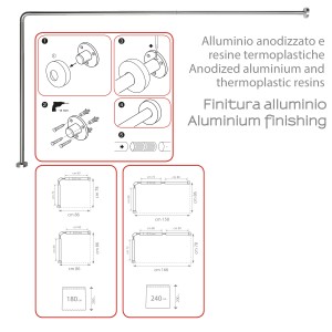 t.b.t. Asta per tenda doccia in alluminio, istruzioni di montaggio e dimensioni.