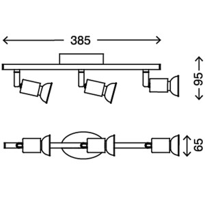 Disegno tecnico: Briloner LED-Spot 3er Simple, dimensioni e dettagli della lampada bianca.