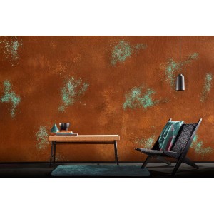 Pittura effetto decorativo color ruggine per pareti, ambientazione.