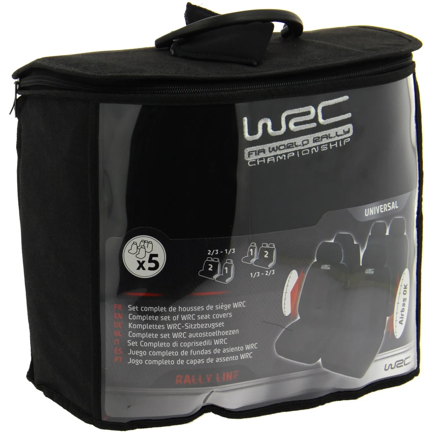 Coprisedili auto WRC, set completo in borsa nera per interni auto.