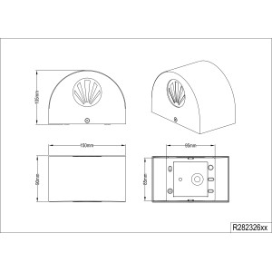 Disegno tecnico della lampada da parete per esterni a LED Trio Rosario, nero opaco, con dimensioni.