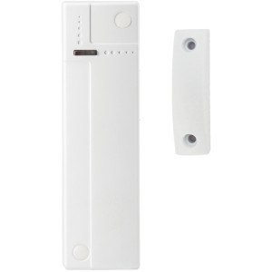 Sensore t.b.t. bianco per sistemi di allarme, composto da due parti.