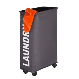 Cesto portabiancheria Wenko Corno grigio scuro, stretto, con ruote e protezione, 43 litri.