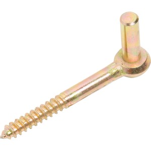 Cerniera a vite zincata gialla, lunga 120 mm, con filetto e bullone.