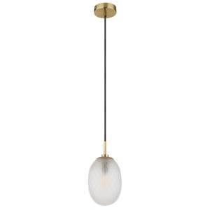 Elegante lampada a sospensione t.b.t. con vetro smerigliato e dettagli dorati.