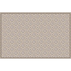 Tappeto moderno con motivo geometrico a rombi nei toni del beige e del grigio.