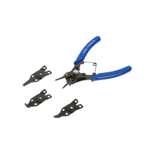 Set pinze per anelli elastici LUX Classic 150 mm con manici blu e quattro teste.