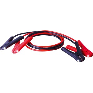 Cavi di avviamento con pinze rosse e nere per l'impianto elettrico auto.