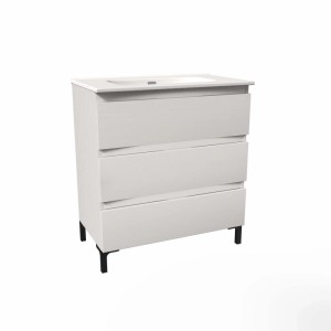 Mobile bagno base lavabo a terra Pura 3 cassettoni L81xH90xP46 cm Bianco nordico