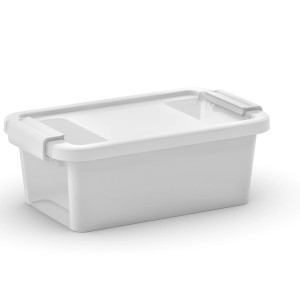 Contenitore/scatola di immagazzinaggio in plastica bianca t.b.t. con coperchio.