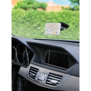 Supporto smartphone t.b.t. in auto con ventosa sul parabrezza.