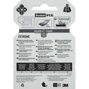 Nastro biadesivo Scotch FIX Extreme per montaggio, interno/esterno, portata fino a 10kg.