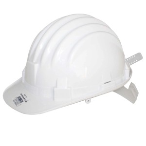Casco di protezione bianco t.b.t. per abbigliamento da lavoro.