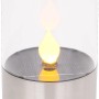 Lampada da tavolo solare a LED Globo con effetto fuoco, acciaio inox e plastica trasparente.