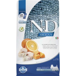 N&D Ocean Cibo secco per cani Mini con merluzzo, zucca e arancia.