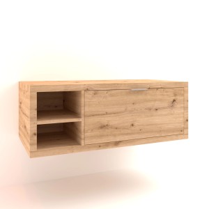 Mobile bagno sospeso effetto legno con cassetto e vano a giorno.