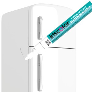 Pennarello ritocco bianco Iriscolor per riparare danni alla vernice degli elettrodomestici.