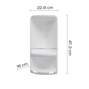 t.b.t. Accessorio/contenitore da parete, mensola in plastica bianca con dimensioni 22,6 x 47,3 x 16 cm.