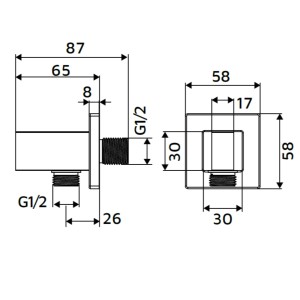 Disegno tecnico dell'accessorio doccia t.b.t. con dimensioni.
