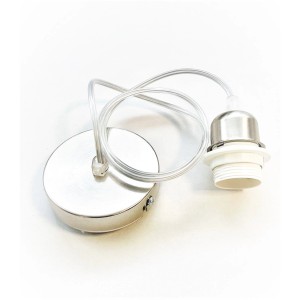 Set cavo per lampada con rosone e portalampada, color argento.