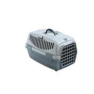 Trasportino Jollypaw XS per gatti, blu-grigio chiaro, in plastica con maniglia e fessure di ventilazione.