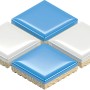 Campione di piastrelle: Mosaico quadrato in bianco e blu.