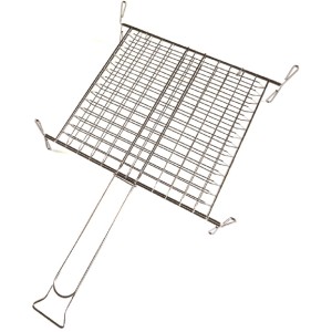 Griglia quadrata con manico, accessorio per barbecue.
