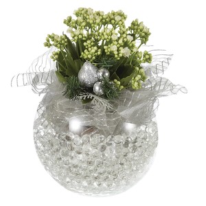 Calancola t.b.t. in vaso di vetro con elementi decorativi, decorazione festiva da tavolo.