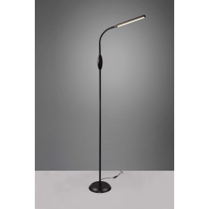 Lampada da terra nera t.b.t. con luce LED per ambienti domestici.
