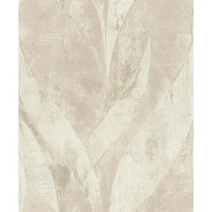 Carta da parati decorativa con motivo astratto a foglie in tonalità beige e crema.