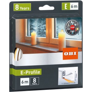 Confezione della guarnizione in gomma bianca OBI per porte/finestre con profilo a E, lunghezza 6m.