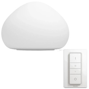 Lampada da tavolo LED Philips Hue Wellner con dimmer, vetro bianco per illuminazione d'atmosfera.