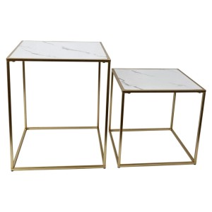 Set 2 tavolini quadrati Messina bianco marmo/oro