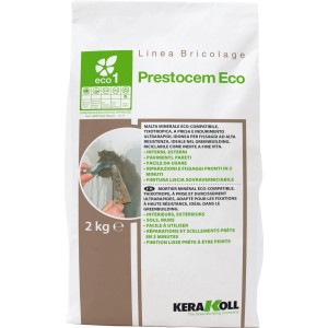 Sacco di Prestocem Eco di Kerakoll, malta minerale a presa rapida per riparazioni e fissaggi.