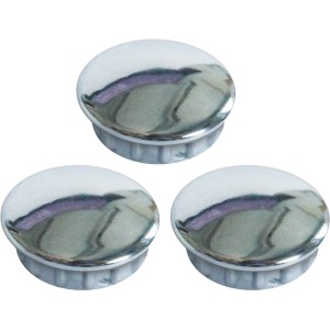 Tre tappi di copertura argentati per mobili da cucina.