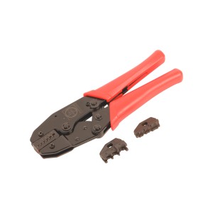 Pinza a crimpare LUX con manici rossi e ganasce intercambiabili per puntalini e capicorda.