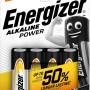 Energizer Alkaline Power AA, confezione da 4 batterie. Batterie alcaline AA per dispositivi di uso quotidiano.