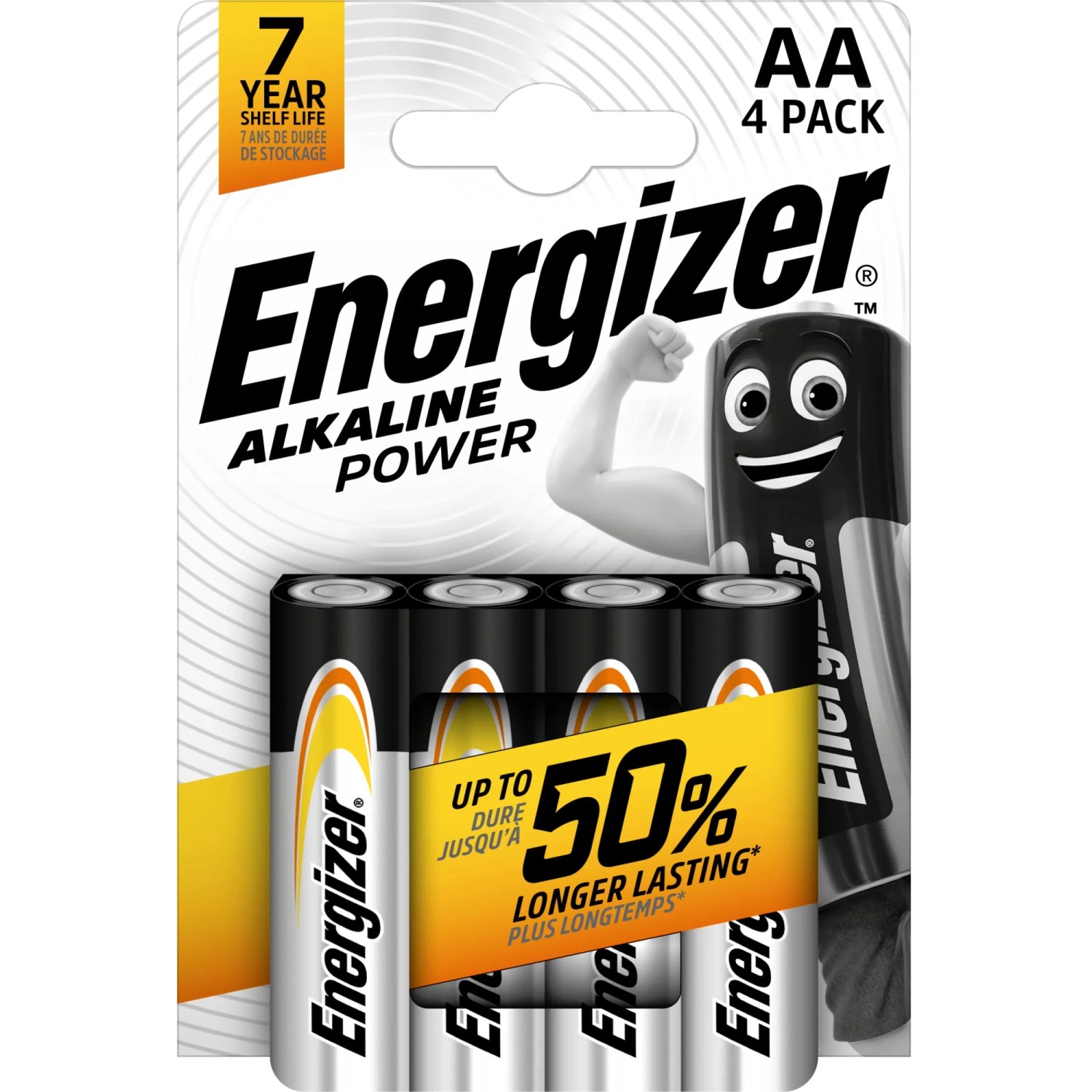 Energizer Alkaline Power AA, confezione da 4 batterie. Batterie alcaline AA per dispositivi di uso quotidiano.
