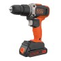 Trapano avvitatore a percussione a batteria Black+Decker BCD003 18V con batteria e mandrino.